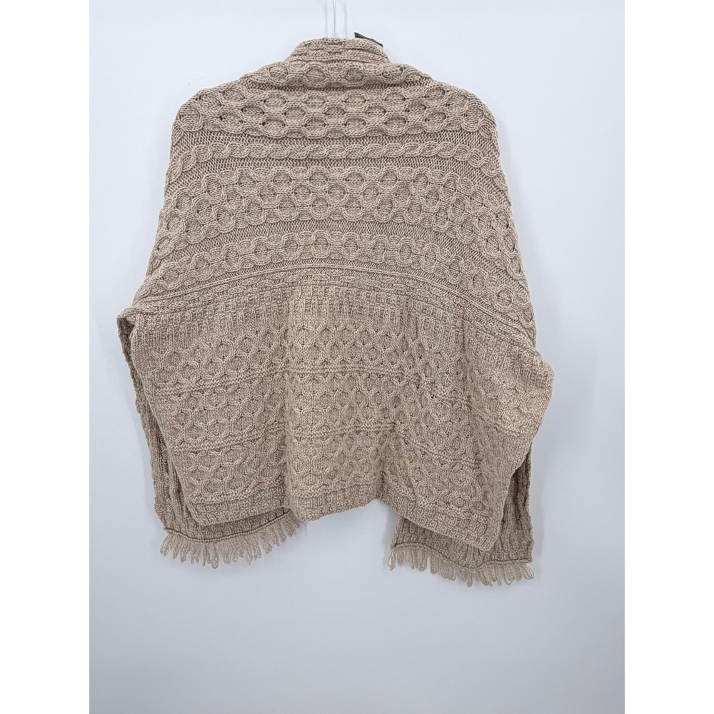Carraig Donn Sweater Women One Size Tan Cape Aran Merino Wool Open Cardigan - Picture 5 of 8